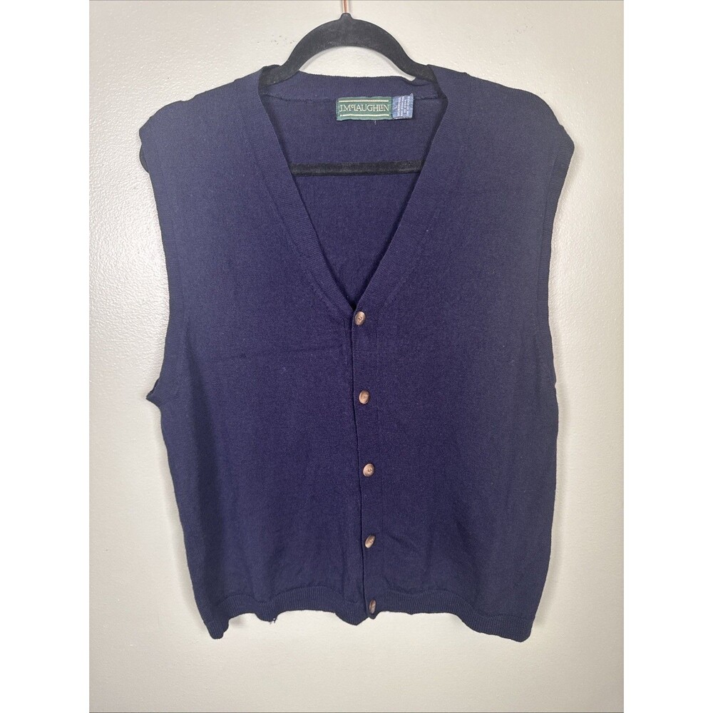 J. McLaughlin 100% Merino Wool Navy Sweater Vest‎ Size Large - Flaws